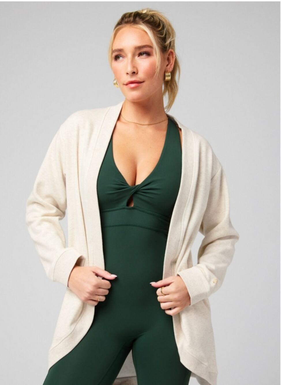Fabletics Cozy Fleece Cardigan | Cream | Size L